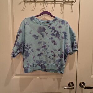 Victoria's Secret Pink Tie Dye Short Sleeve Cropped Sweat Shirt SZ M